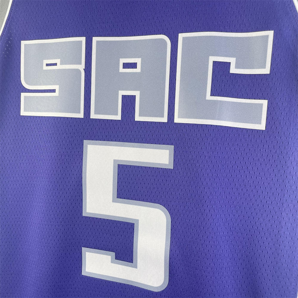 NBA Scaramento Kings 2024 V-Neck Purple jersey FOX#5 S-XXL