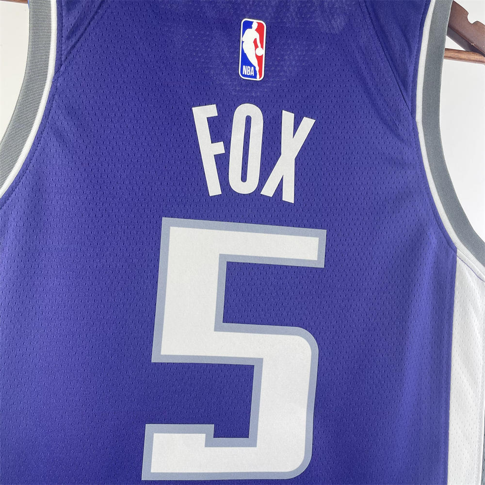 NBA Scaramento Kings 2024 V-Neck Purple jersey FOX#5 S-XXL