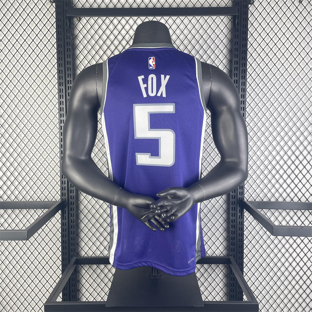 NBA Scaramento Kings 2024 V-Neck Purple jersey FOX#5 S-XXL