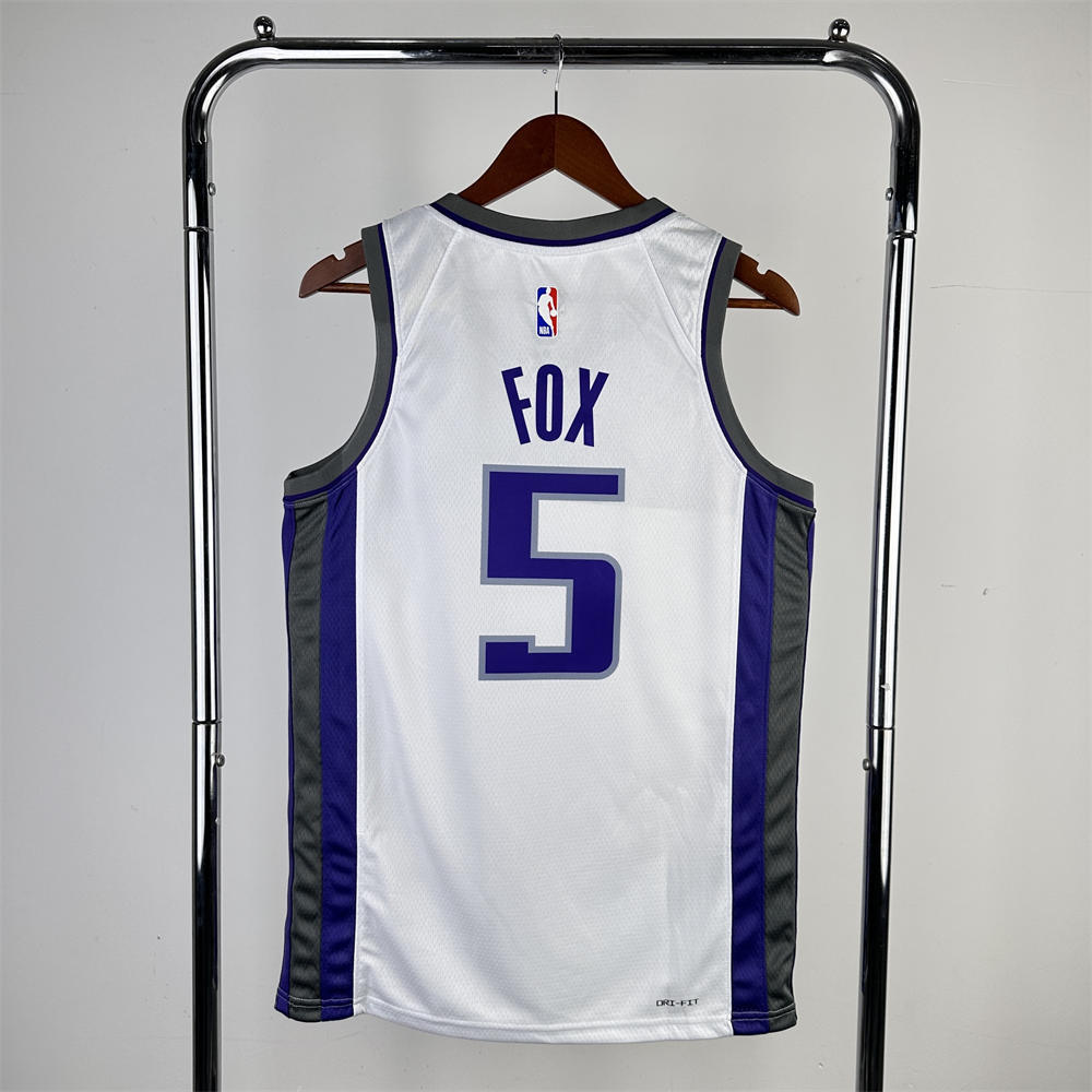 NBA Scaramento Kings 2024 V-Neck White jersey FOX#5 S-XXL