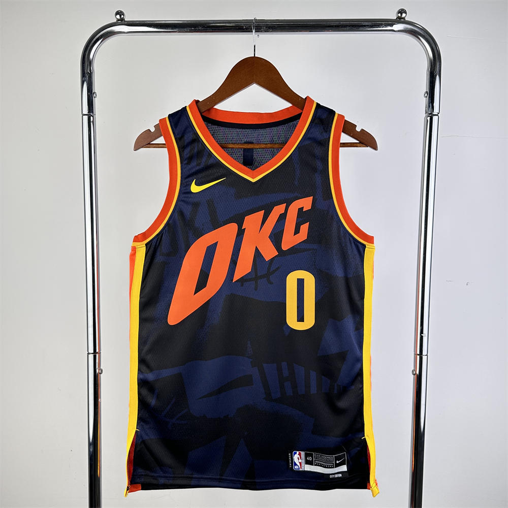 NBA Oklahoma City Thunder 2024 City Edition V-Neck Black Jersey WESTBROOK#0 S-XXL