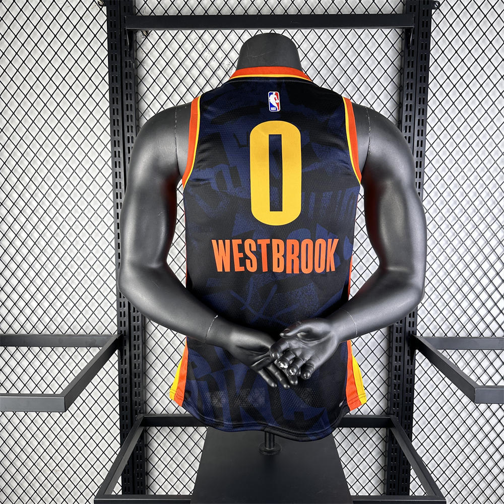 NBA Oklahoma City Thunder 2024 City Edition V-Neck Black Jersey WESTBROOK#0 S-XXL