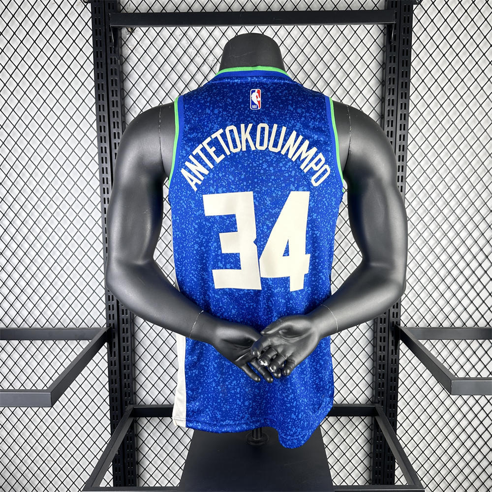 NBA Milwaukee Bucks 2024 Round Neck City Edition Blue jersey ANTETOKOUNMPO#34 S-XXL