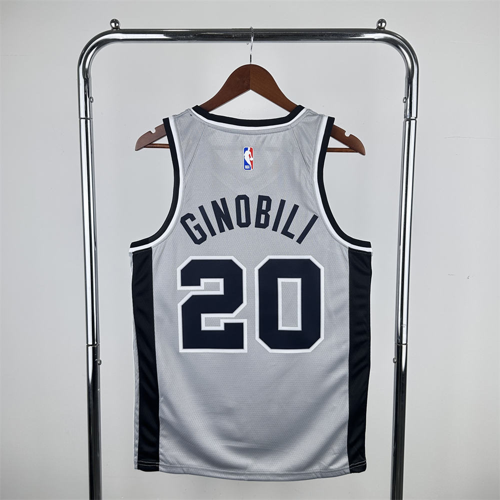 NBA San Antonio Spurs 2021 V-Neck Grey jersey GINOBILI#20 S-XXL