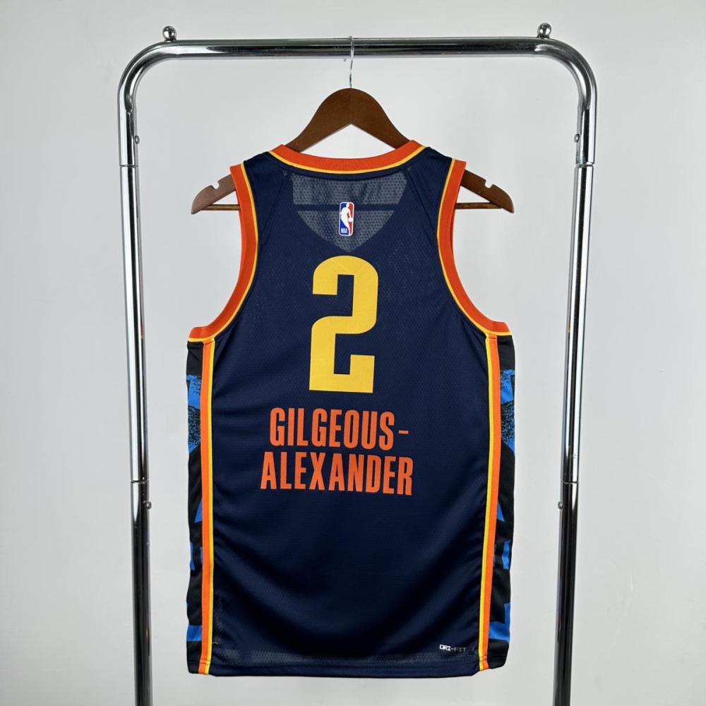 NBA Oklahoma City Thunder 24/25 City Edition V-Neck Black Jersey GILGEOUS-ALEXANDER#2 S-XXL