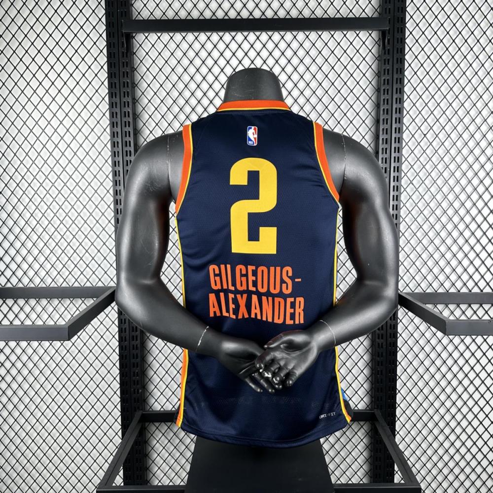 NBA Oklahoma City Thunder 24/25 City Edition V-Neck Black Jersey GILGEOUS-ALEXANDER#2 S-XXL