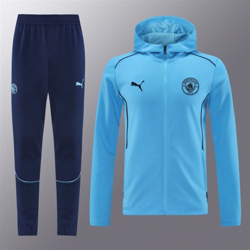 2024 Manchester City Sky Blue Hoodie Jacket Kit Set Football Team Shirt Sports Fashion