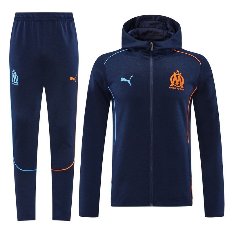 2024 Olympique Marseille Royal Blue Hoodie Jacket Kit Set Football Team Shirt Sports Fashion