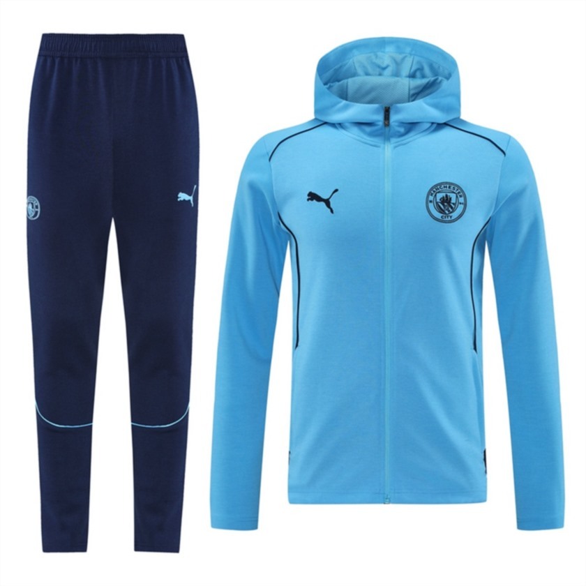 2024 Manchester City Sky Blue Hoodie Jacket Kit Set Football Team Shirt Sports Fashion