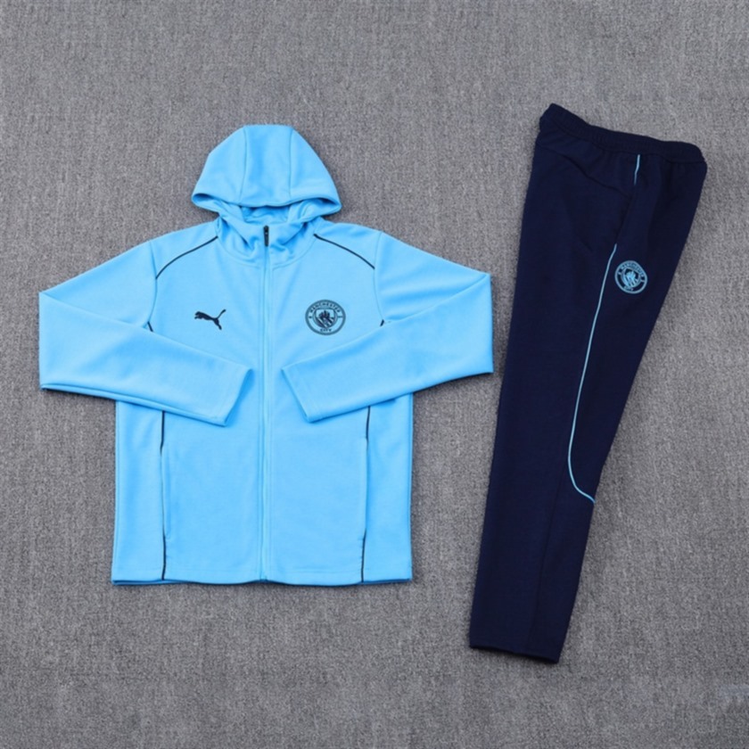 2024 Manchester City Sky Blue Hoodie Jacket Kit Set Football Team Shirt Sports Fashion