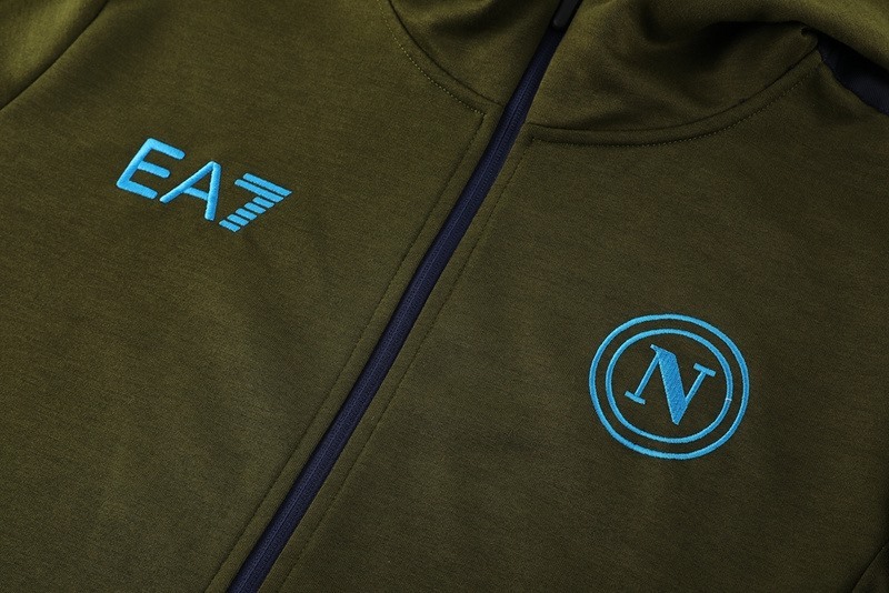 2024 Napoli Army Green Hoodie Jacket Kit Set Football Team Shirt Sports Fashion