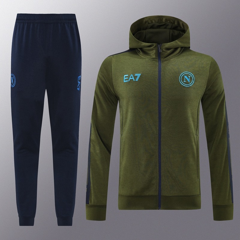 2024 Napoli Army Green Hoodie Jacket Kit Set Football Team Shirt Sports Fashion