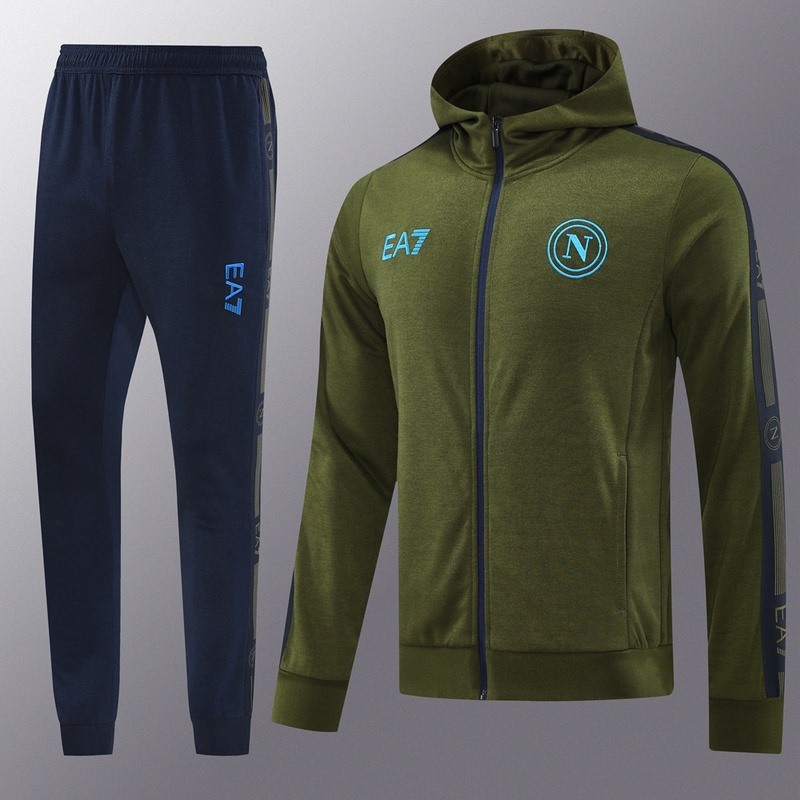 2024 Napoli Army Green Hoodie Jacket Kit Set Football Team Shirt Sports Fashion