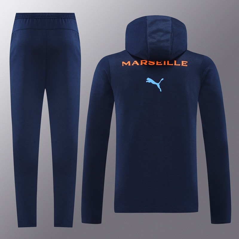 2024 Olympique Marseille Royal Blue Hoodie Jacket Kit Set Football Team Shirt Sports Fashion