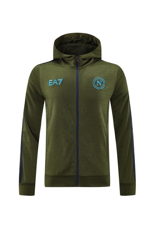 2024 Napoli Army Green Hoodie Jacket Kit Set Football Team Shirt Sports Fashion