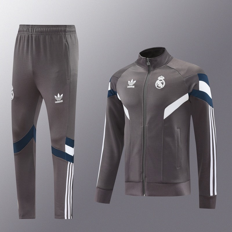2024 Real Madrid grey Jacket Training Suit Set Football Team Shirt Sports Fashion