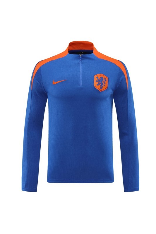 2024 Netherlands Blue Long-sleeved half-pull training kit Football team kit