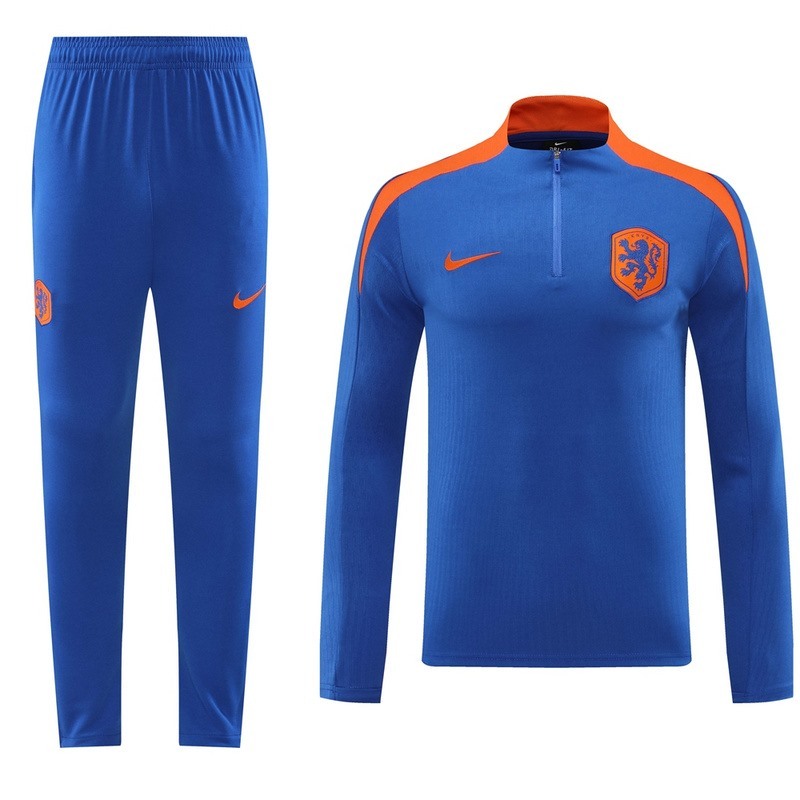 2024 Netherlands Blue Long-sleeved half-pull training kit Football team kit