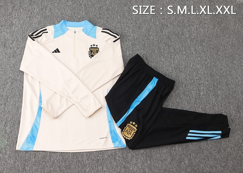 24/25 Argentina beige Long-sleeved half-pull training kit Football team kit
