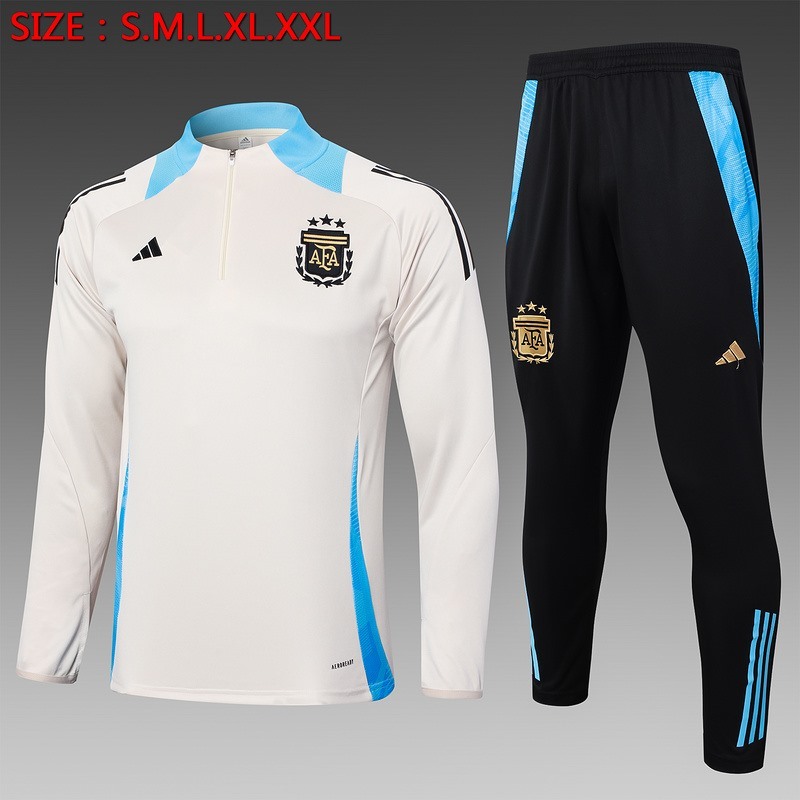 24/25 Argentina beige Long-sleeved half-pull training kit Football team kit