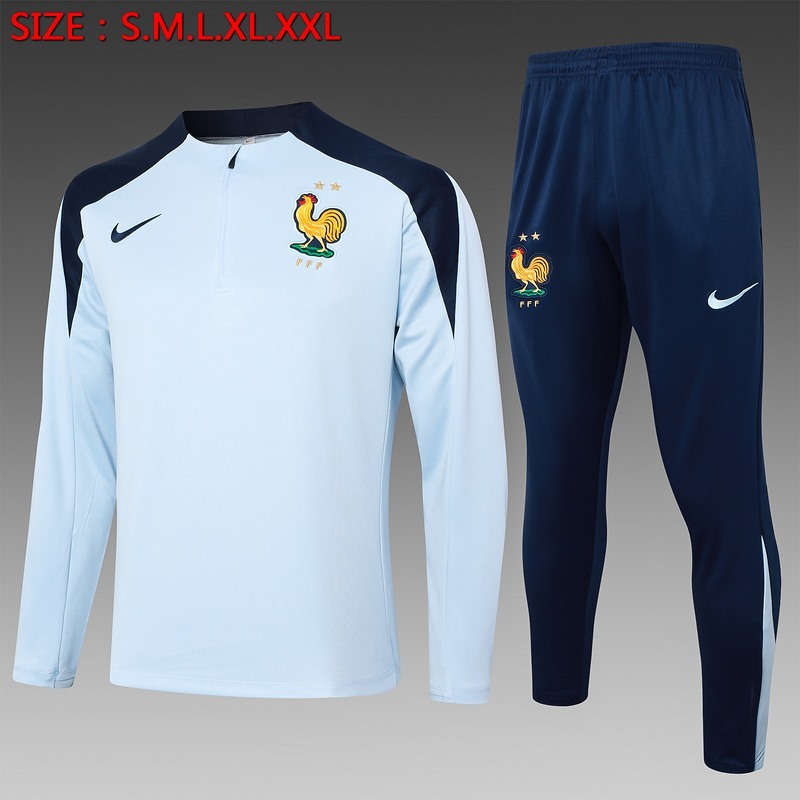 2024 France Sky Blue Long-sleeved half-pull training kit Football team kit