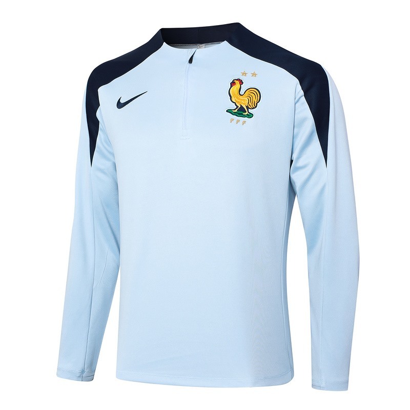2024 France Sky Blue Long-sleeved half-pull training kit Football team kit