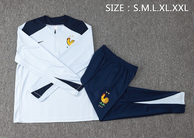 2024 France Sky Blue Long-sleeved half-pull training kit Football team kit