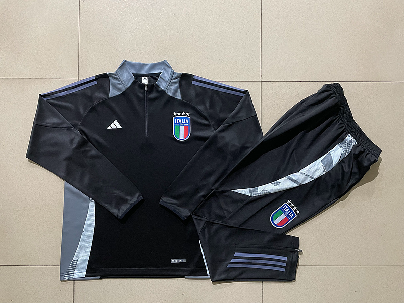 24/25 Italy Black Long-sleeved half-pull training kit Football team kit