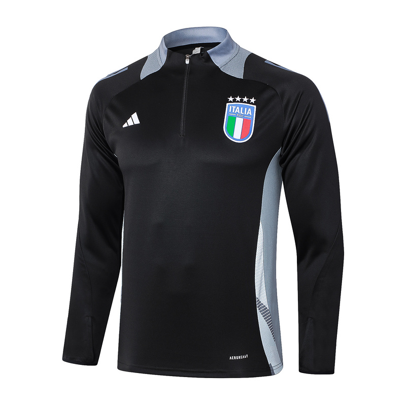 24/25 Italy Black Long-sleeved half-pull training kit Football team kit