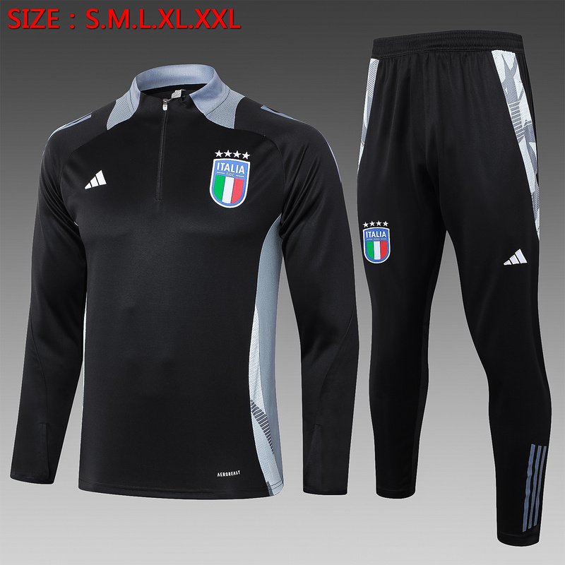 24/25 Italy Black Long-sleeved half-pull training kit Football team kit