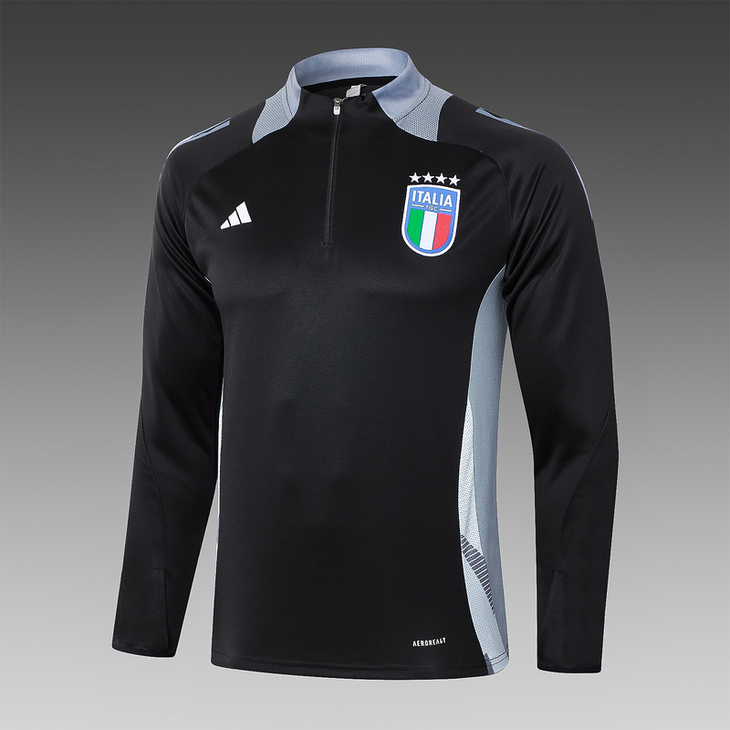 24/25 Italy Black Long-sleeved half-pull training kit Football team kit
