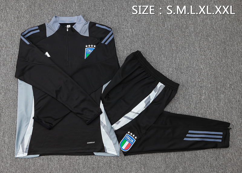 24/25 Italy Black Long-sleeved half-pull training kit Football team kit