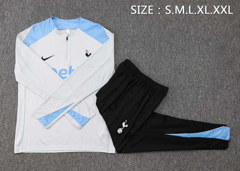 24/25 Tottenham Light gray Long-sleeved half-pull training kit Football team kit
