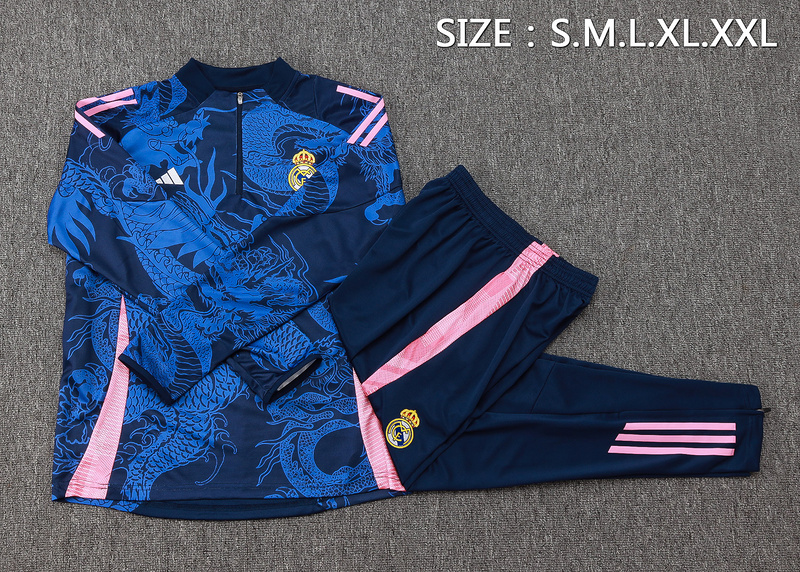 24/25 Real Madrid Royal blue Long-sleeved half-pull training kit Football team kit