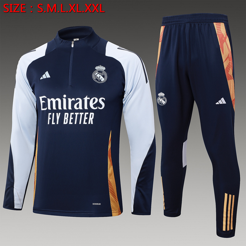 24/25 Real Madrid Royal blue Long-sleeved half-pull training kit Football team kit