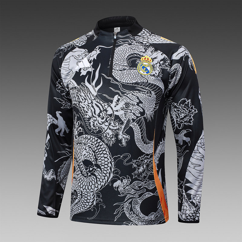 24/25 Real Madrid Black Long-sleeved half-pull training kit Football team kit