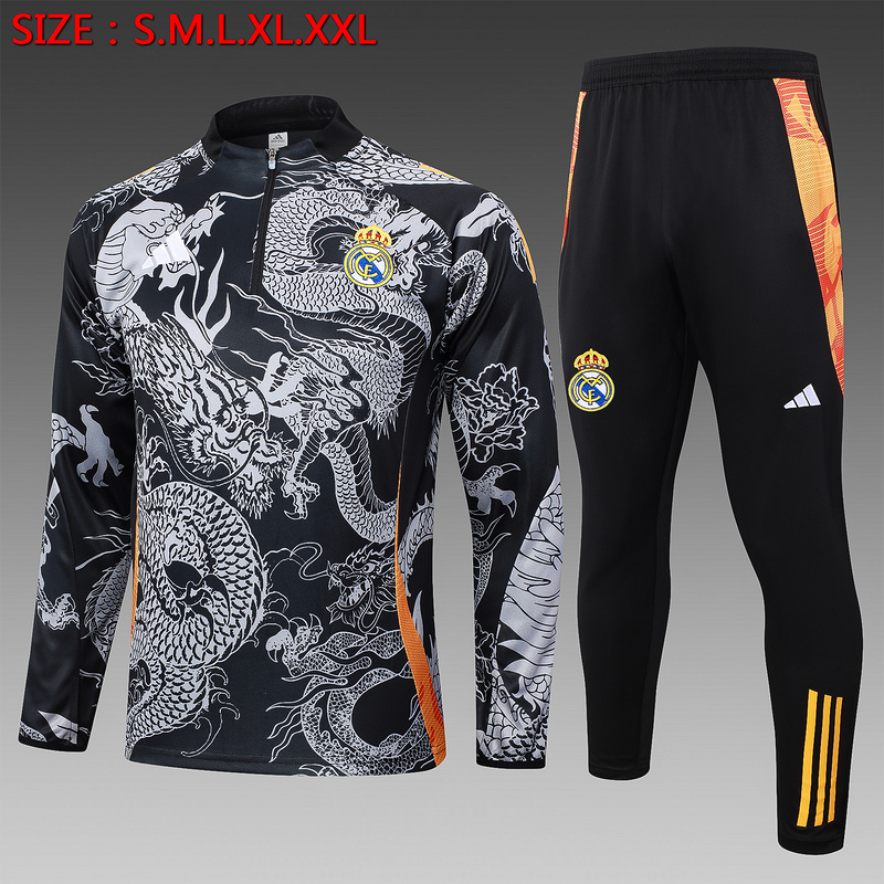24/25 Real Madrid Black Long-sleeved half-pull training kit Football team kit