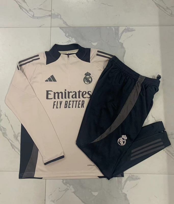 24/25 Real Madrid Light Pink Long-sleeved half-pull training kit Football team kit