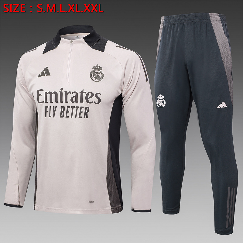 24/25 Real Madrid Light Pink Long-sleeved half-pull training kit Football team kit