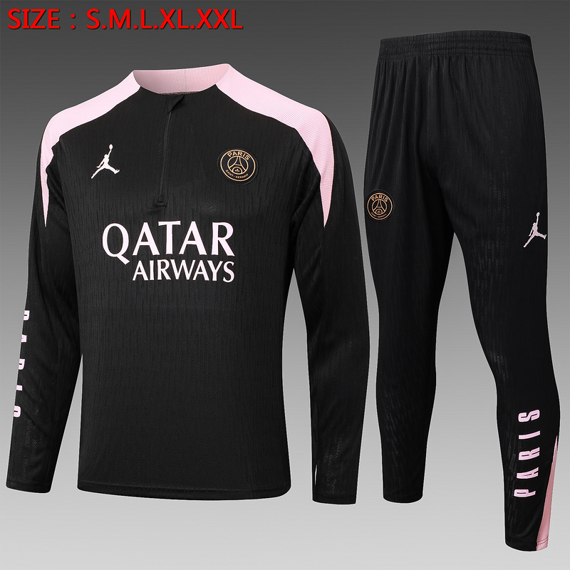 24/25 Paris Black Long-sleeved half-pull training kit Football team kit