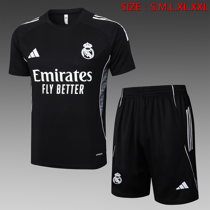 24/25 Real Madrid Black Training Set Shirt and Shorts