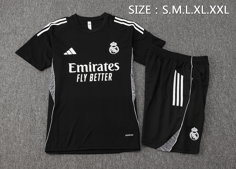 24/25 Real Madrid Black Training Set Shirt and Shorts