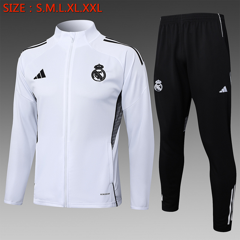 2024/25 Real Madrid White Jacket Training Suit Set Football Team Shirt Sports Fashion