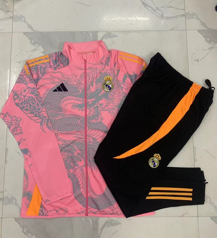 2024/25 Real Madrid Pink Jacket Training Suit Set Football Team Shirt Sports Fashion