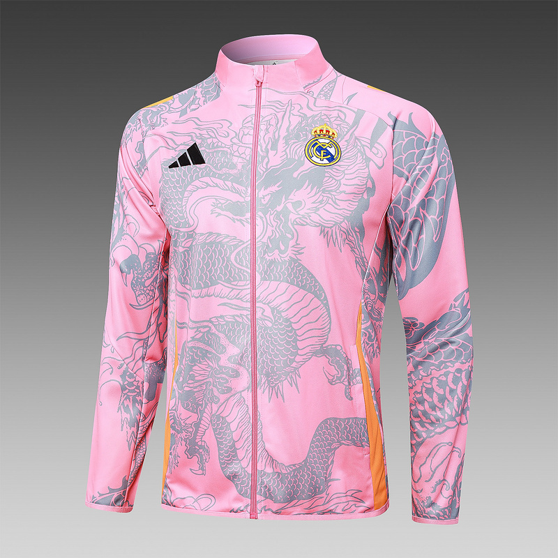2024/25 Real Madrid Pink Jacket Training Suit Set Football Team Shirt Sports Fashion