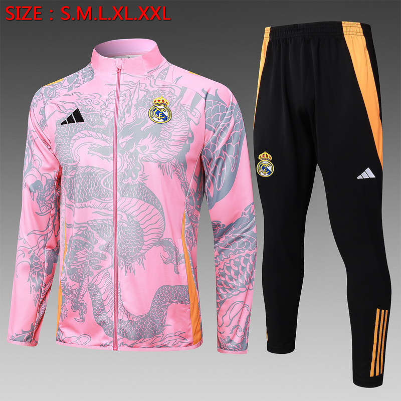 2024/25 Real Madrid Pink Jacket Training Suit Set Football Team Shirt Sports Fashion