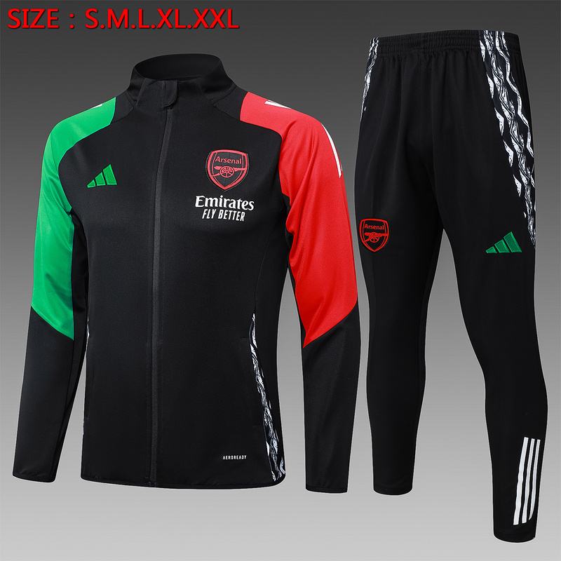 2024/25 Arsenal Black Jacket Training Suit Set Football Team Shirt Sports Fashion