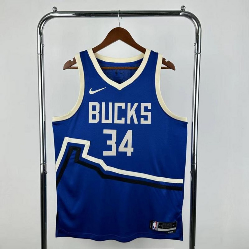 NBA Milwaukee Bucks 2025 V-Neck City Edition Blue jersey ANTETOKOUNMPO#34 S-XXL