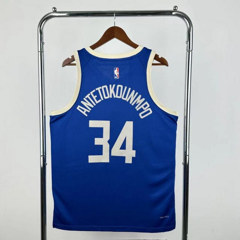 NBA Milwaukee Bucks 2025 V-Neck City Edition Blue jersey ANTETOKOUNMPO#34 S-XXL
