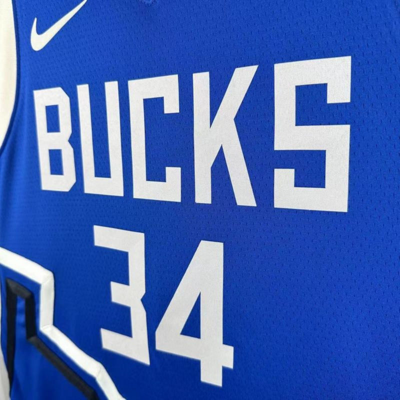 NBA Milwaukee Bucks 2025 V-Neck City Edition Blue jersey ANTETOKOUNMPO#34 S-XXL